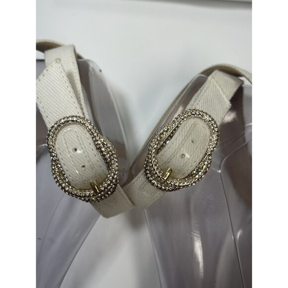 Stuart Weitzman Canvas Wedge Espadrilles In Cream W/Crystal Buckle Sz 10.5 New - Picture 7 of 12